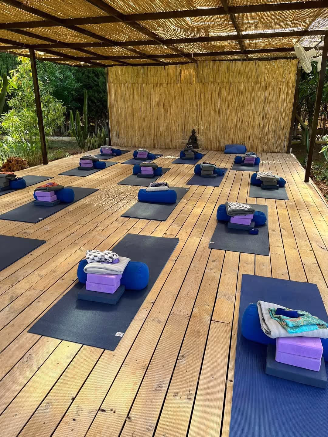 Outdoor Pilates class in the covered studio